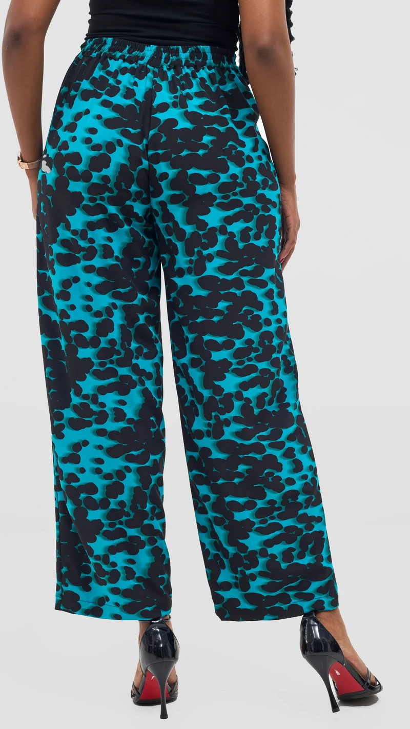 Vivo Mira Straight Leg Pants - Teal / Black Print