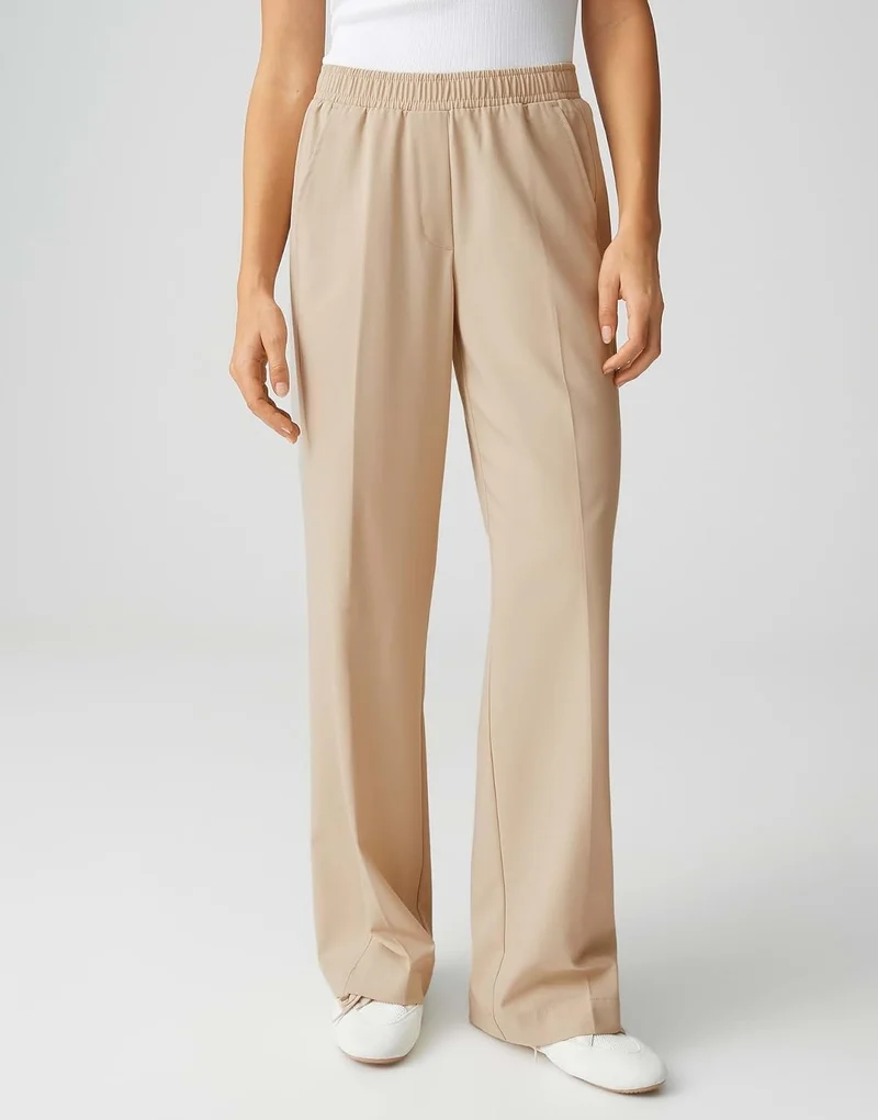 Opus Wide Leg Stoffhose Beige