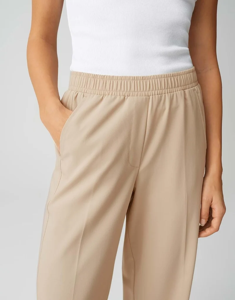 Opus Wide Leg Stoffhose Beige