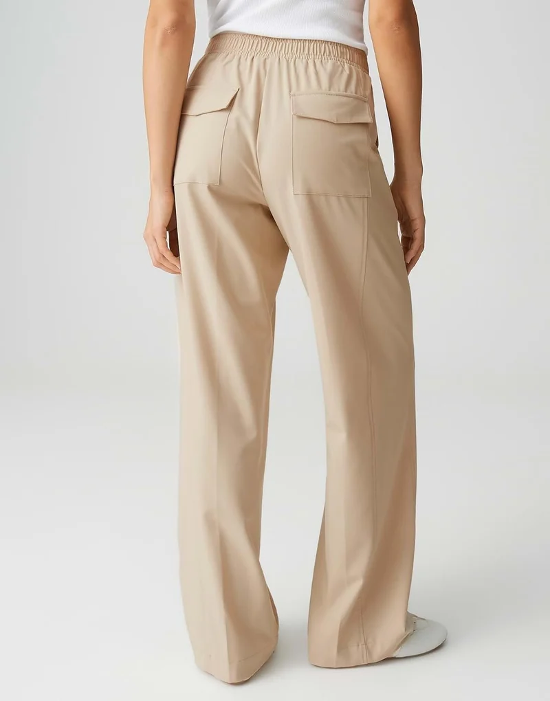 Opus Wide Leg Stoffhose Beige
