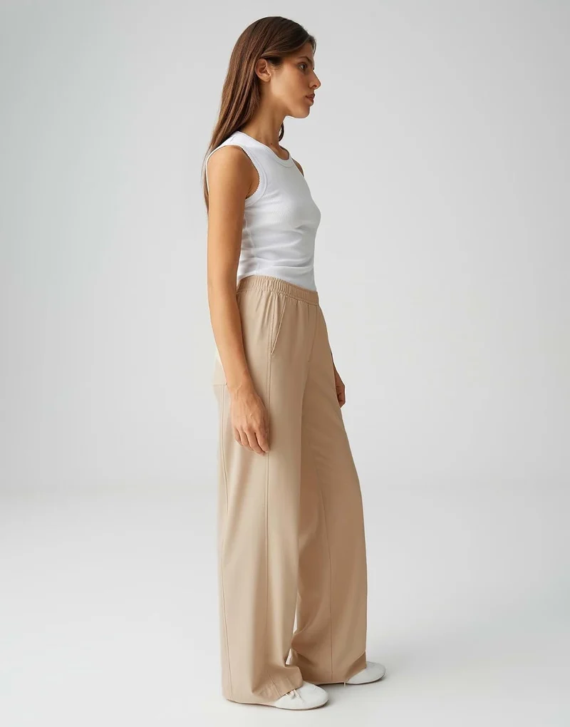 Opus Wide Leg Stoffhose Beige