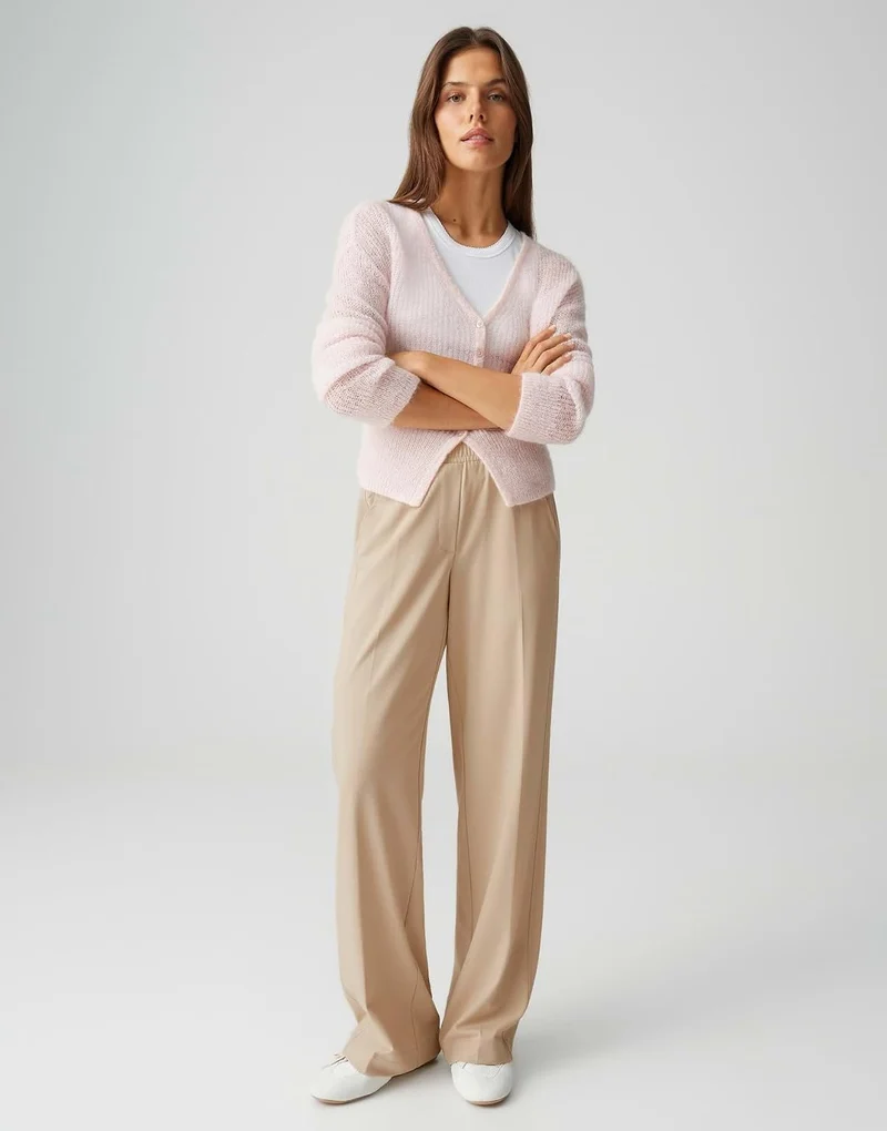 Opus Wide Leg Stoffhose Beige