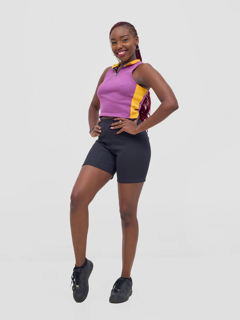 Zoya Vasha Sleeveless Turtleneck Top - Purple / Yellow