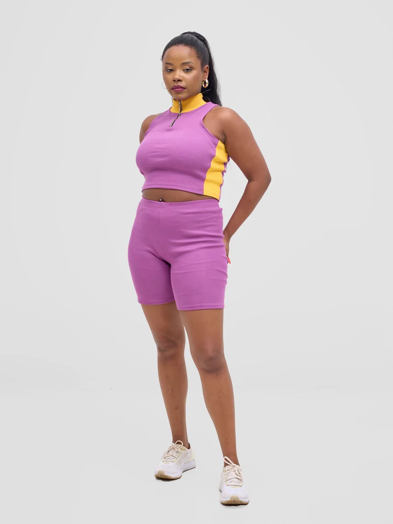 Zoya Vasha Sleeveless Turtleneck Top - Purple / Yellow