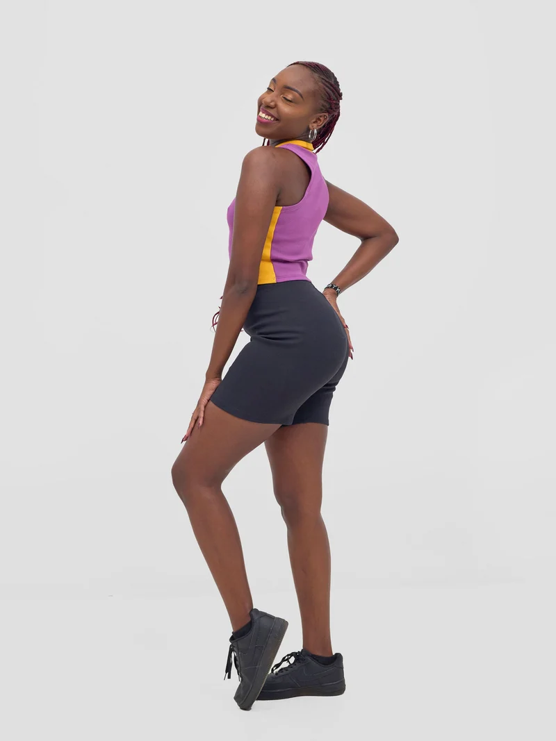 Zoya Vasha Sleeveless Turtleneck Top - Purple / Yellow