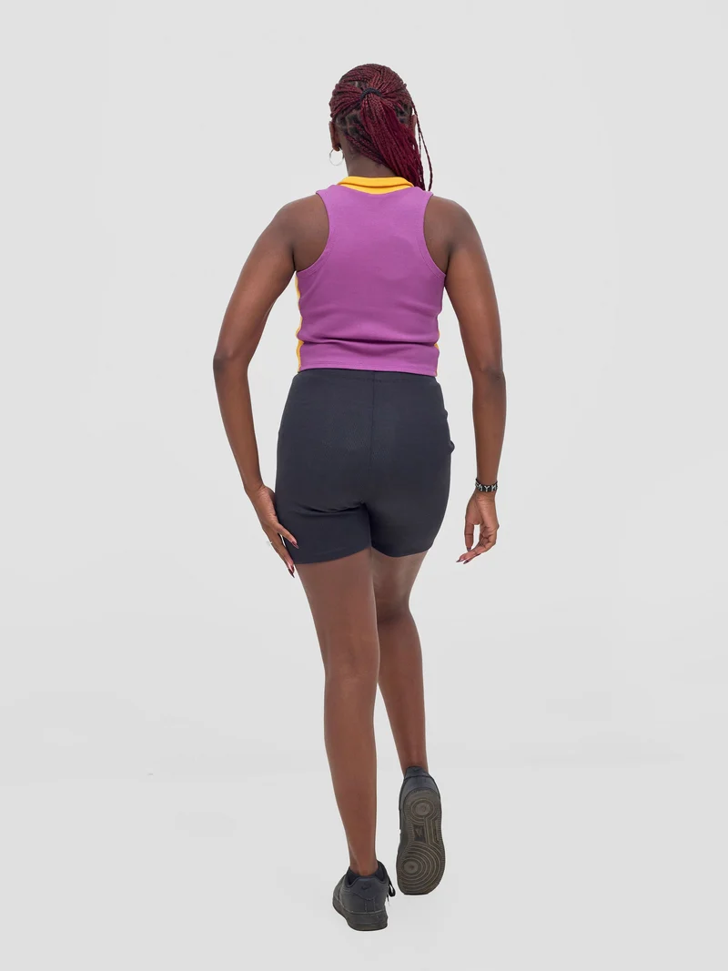 Zoya Vasha Sleeveless Turtleneck Top - Purple / Yellow