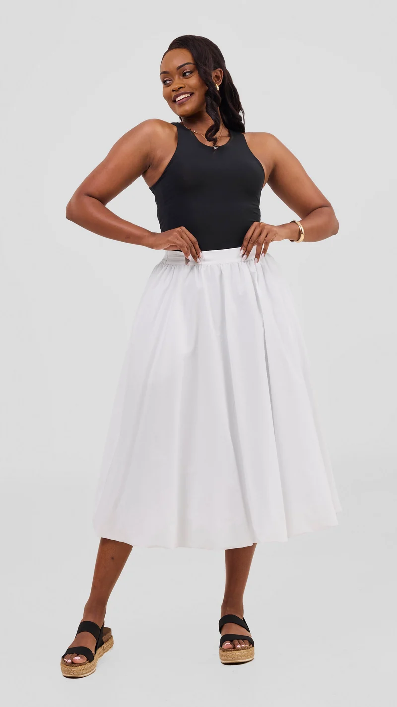 Safari Solana Bubble Midi Skirt in Cotton - White
