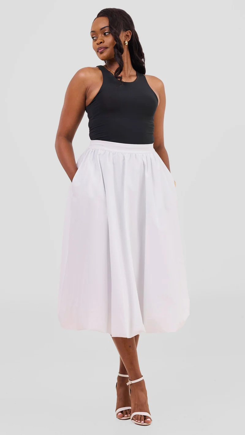 Safari Solana Bubble Midi Skirt in Cotton - White