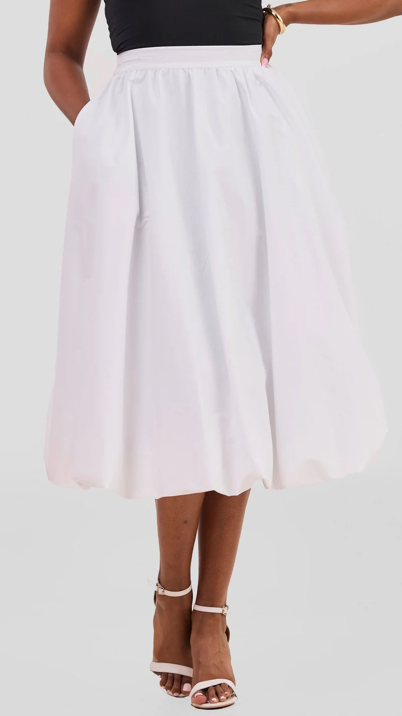 Safari Solana Bubble Midi Skirt in Cotton - White