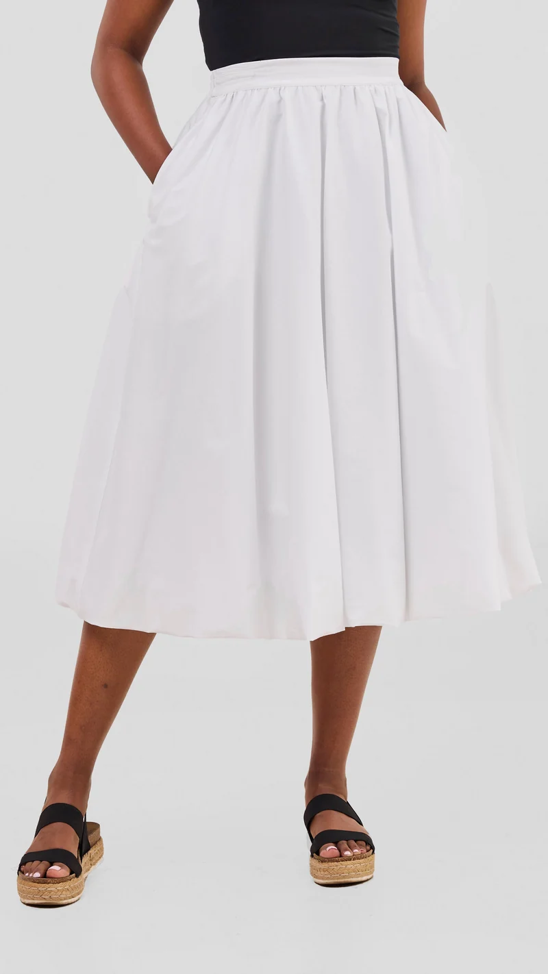 Safari Solana Bubble Midi Skirt in Cotton - White