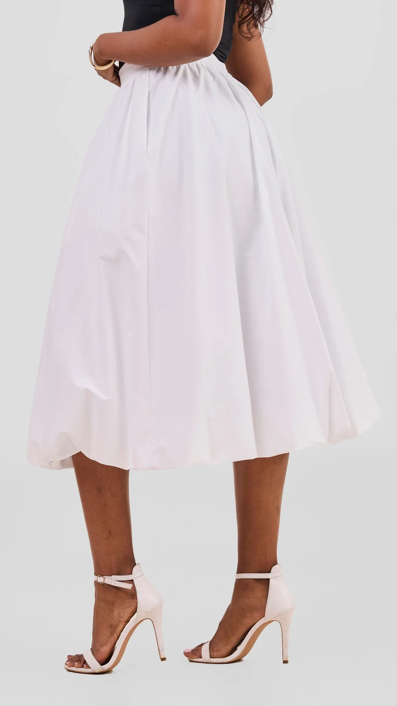 Safari Solana Bubble Midi Skirt in Cotton - White