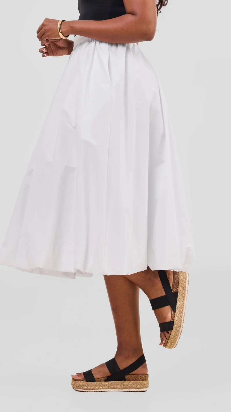 Safari Solana Bubble Midi Skirt in Cotton - White