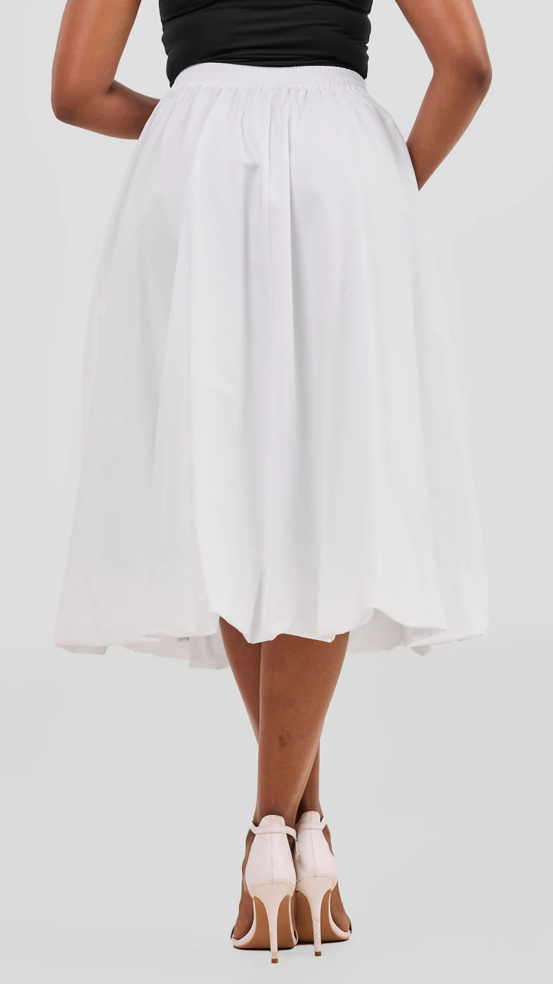 Safari Solana Bubble Midi Skirt in Cotton - White