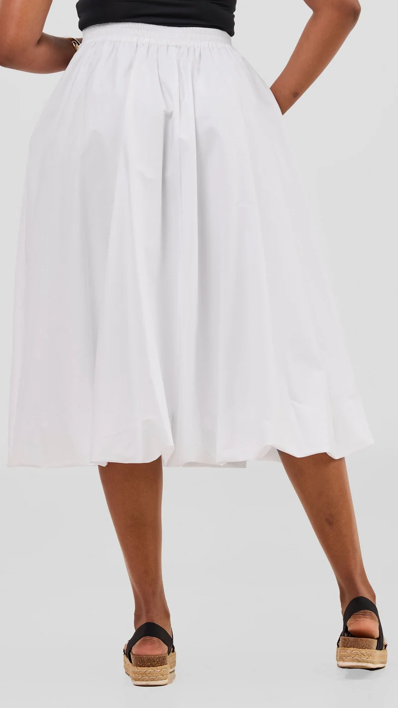 Safari Solana Bubble Midi Skirt in Cotton - White