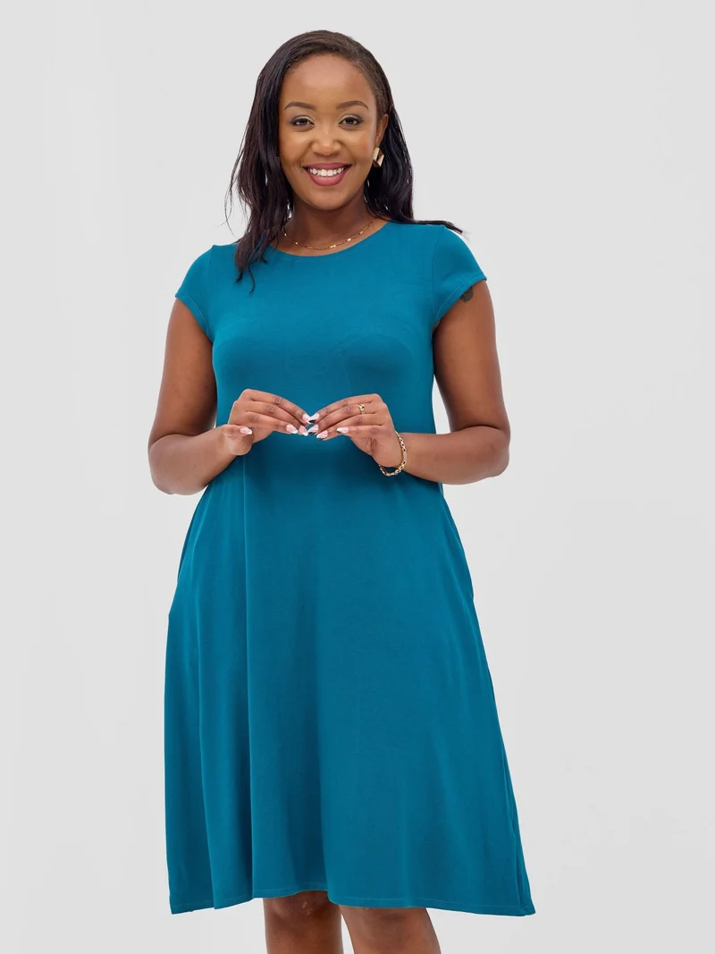 Vivo Leila Cap Sleeve Tent Knee Length Dress - Teal
