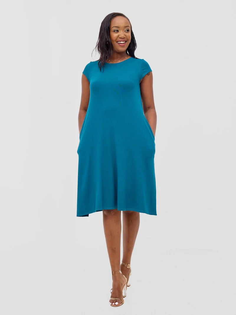 Vivo Leila Cap Sleeve Tent Knee Length Dress - Teal