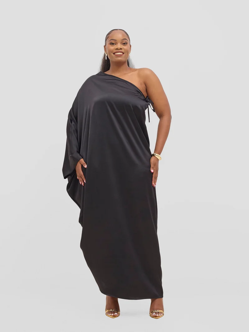 Vivo Yene One Shoulder Kaftan - Black