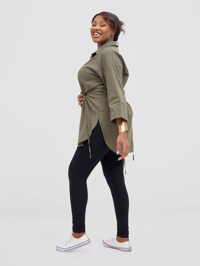 Safari Njano Front Drawstring Tunic Top - Hunters Green