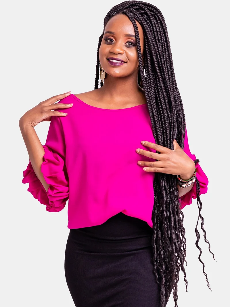 Vivo Basic Boundneck Puff Sleeve Top - Pink