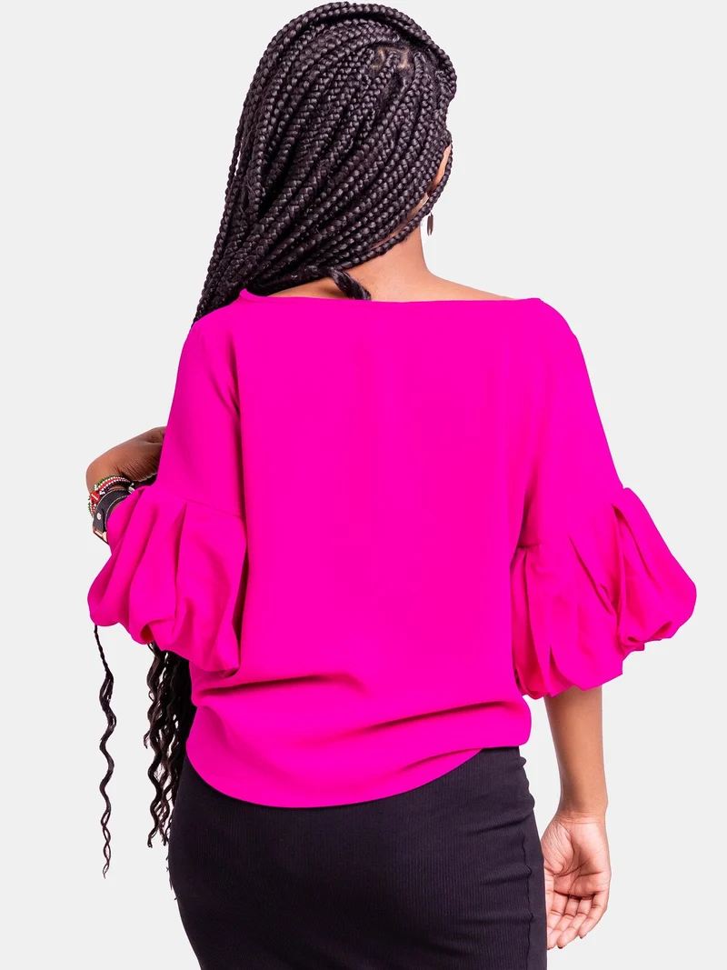 Vivo Basic Boundneck Puff Sleeve Top - Pink