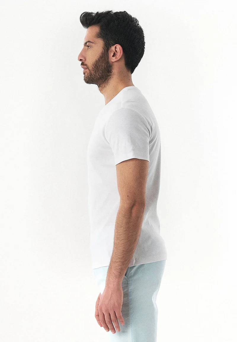 Geripptes T-Shirt aus Bio-Baumwolle mit V-Ausschnitt