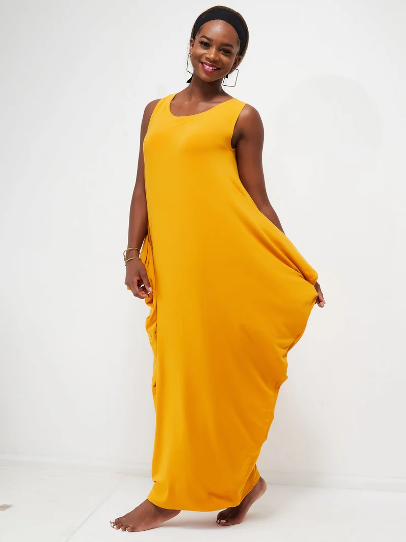 Vivo Basic Salma Maxi Boat Neck Dress - Mustard