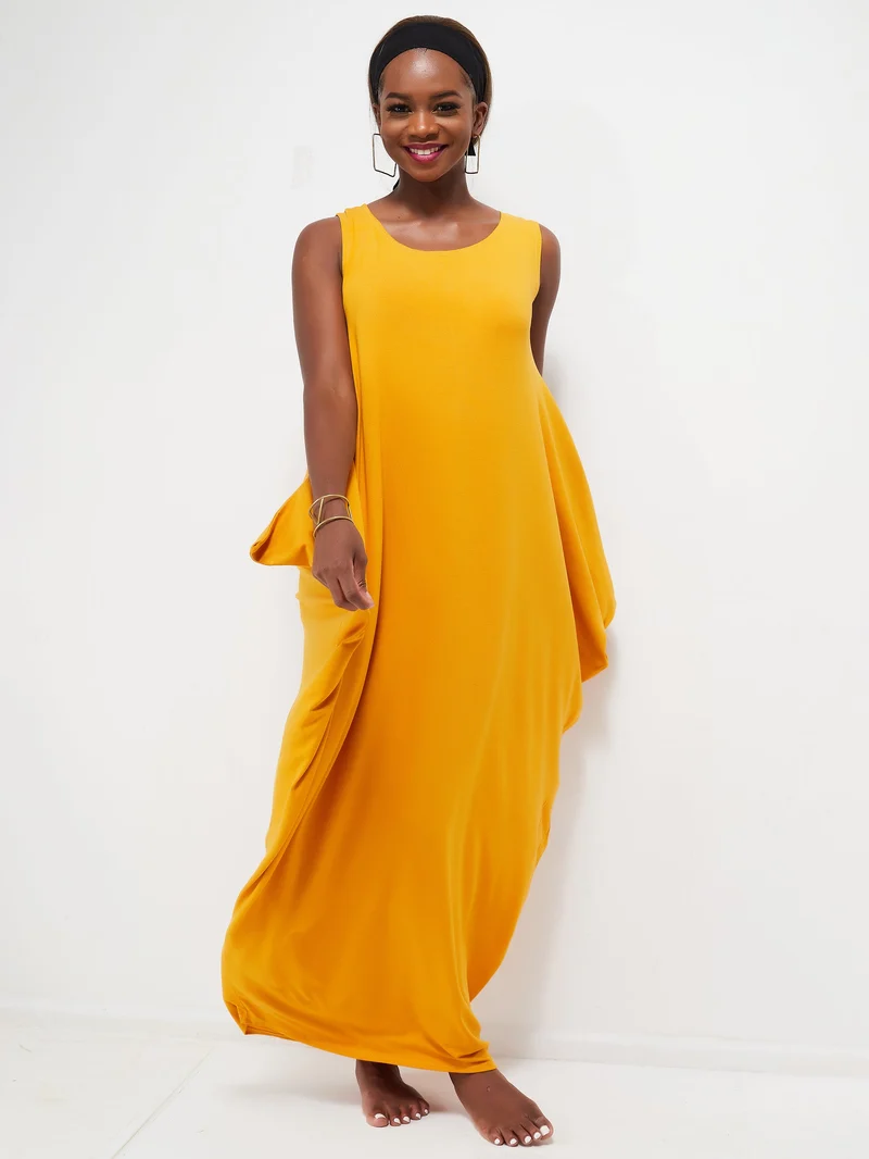 Vivo Basic Salma Maxi Boat Neck Dress - Mustard