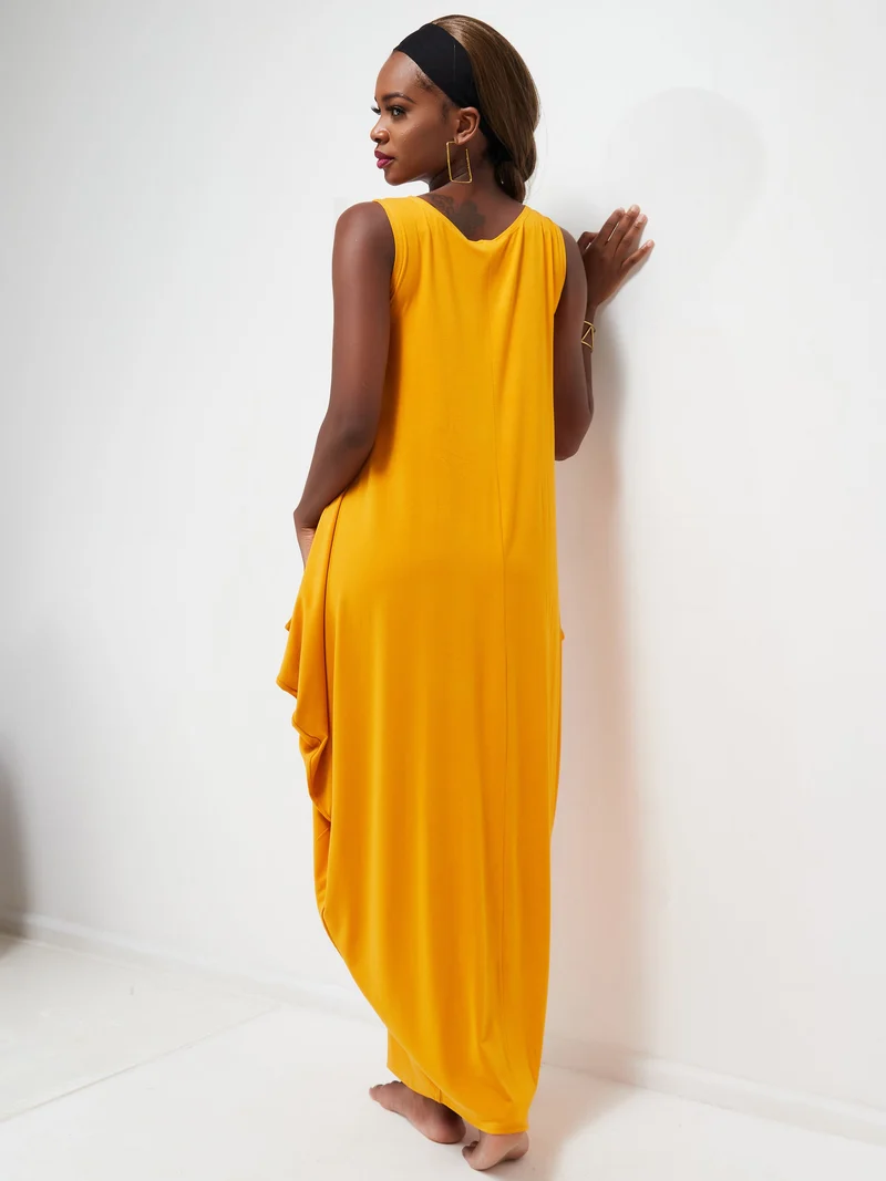 Vivo Basic Salma Maxi Boat Neck Dress - Mustard