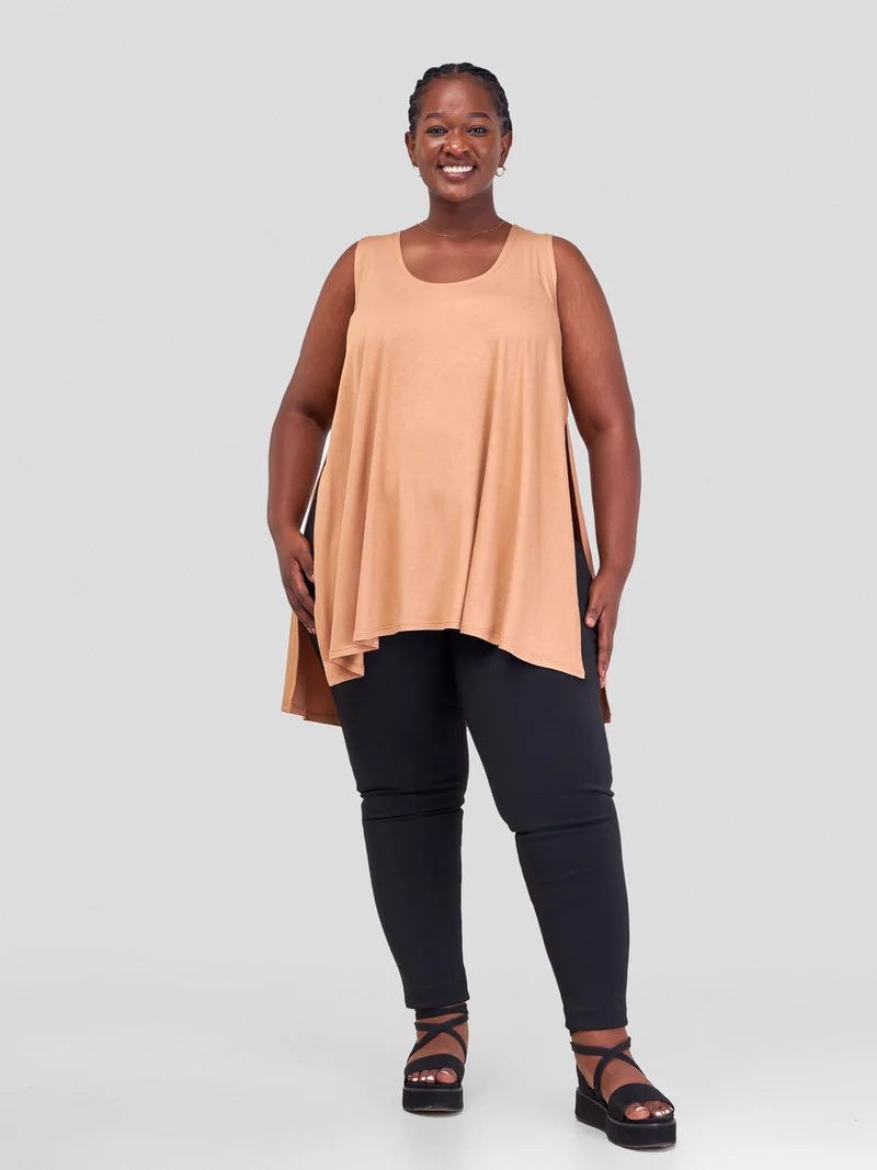 Vivo Amara Sleeveless High Low Top - Tan