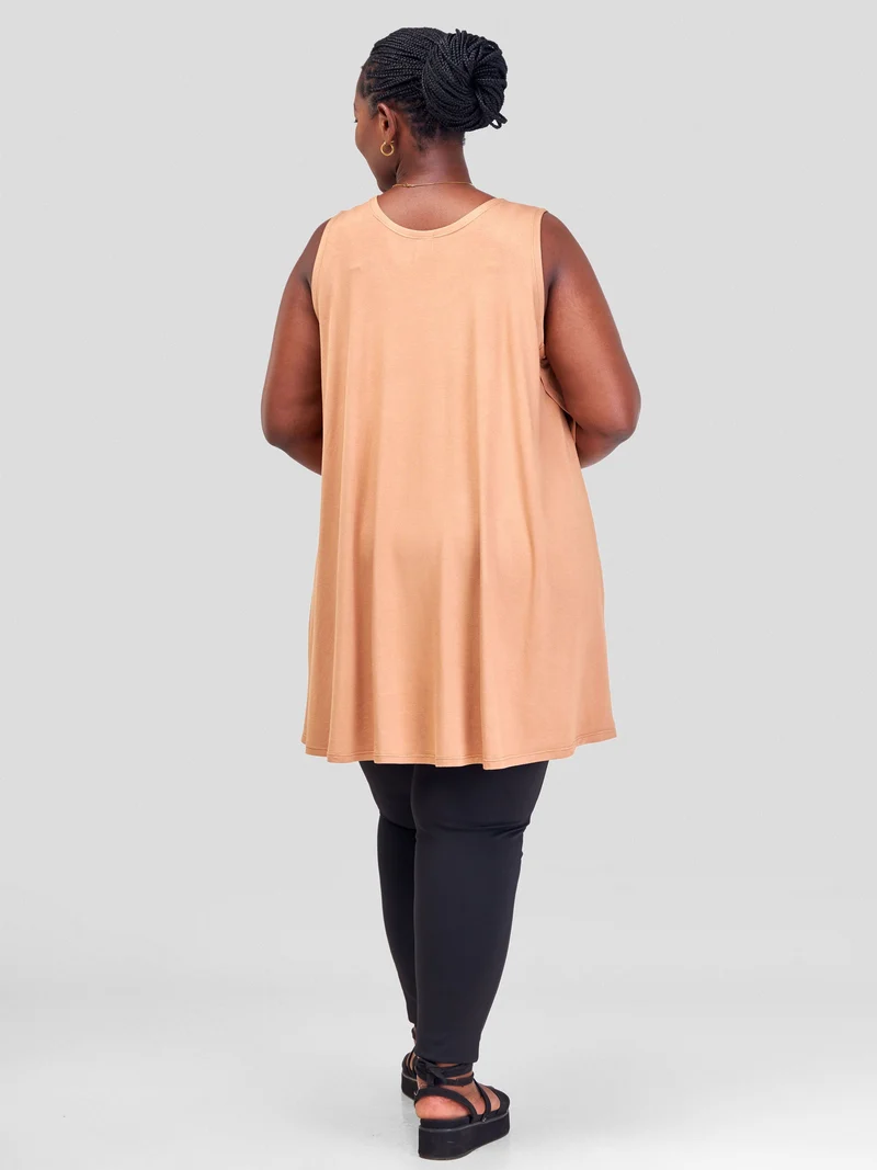 Vivo Amara Sleeveless High Low Top - Tan