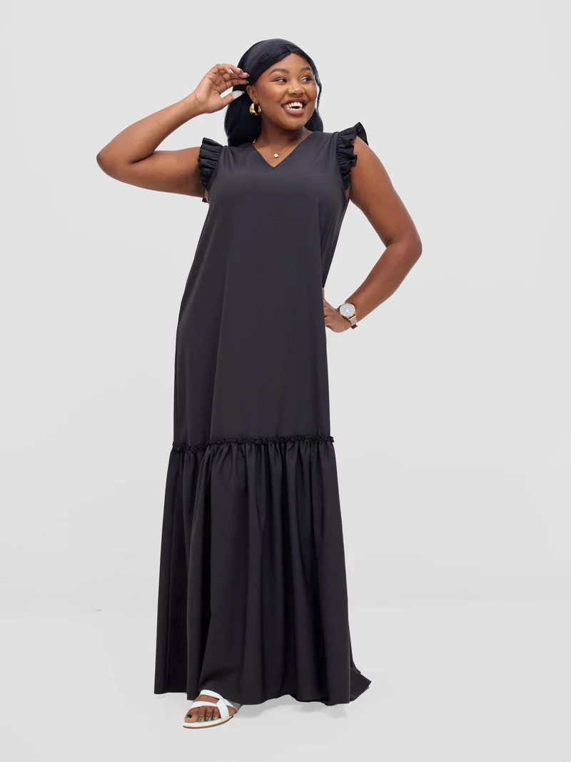 Vivo Nasinka V-Neck Maxi Dress - Black