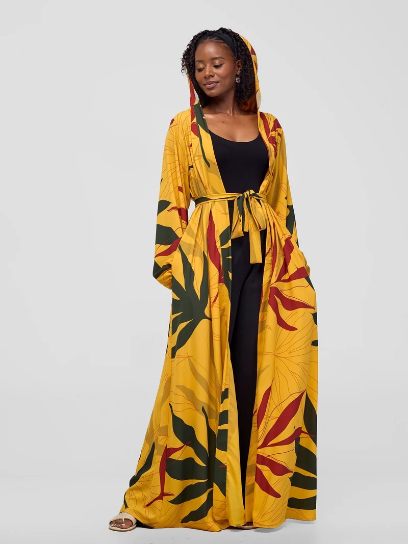 Vivo Kelemi Hooded Kimono - Mustard / Rust Leke Print