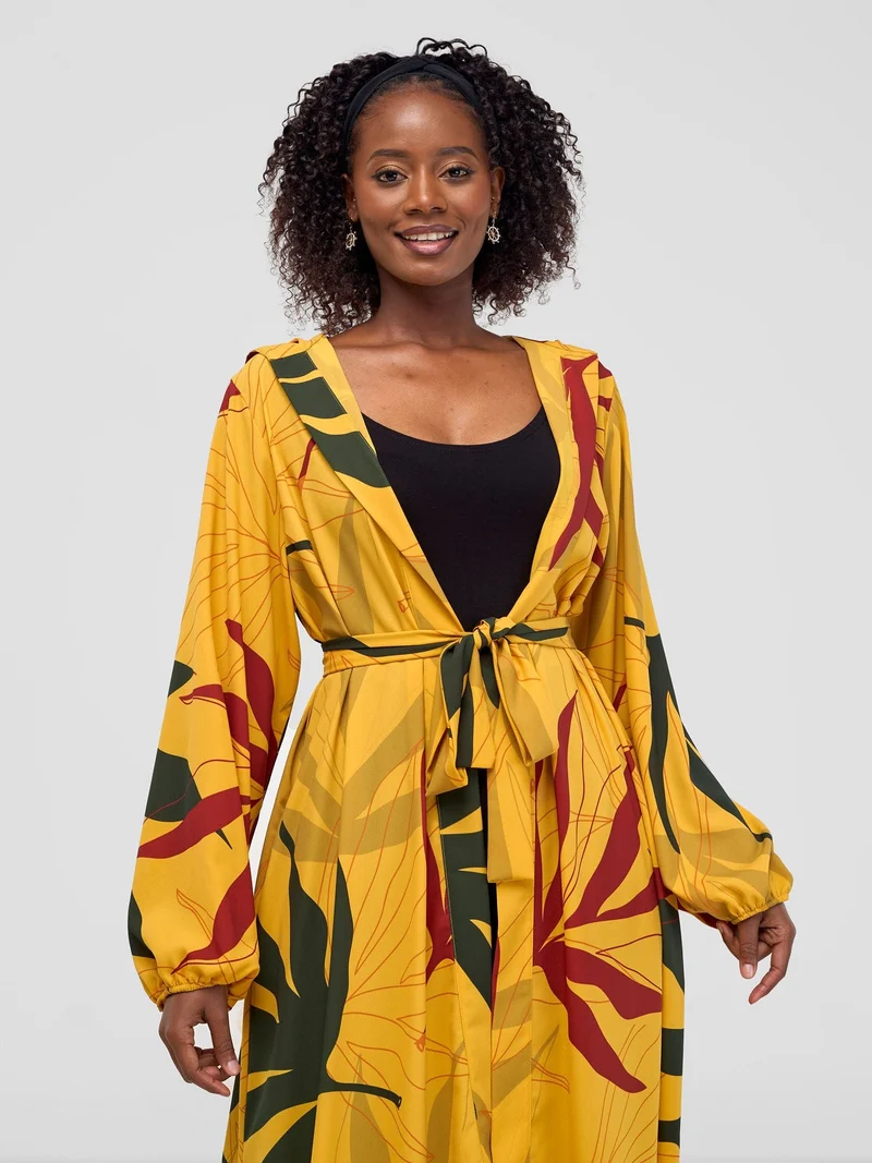 Vivo Kelemi Hooded Kimono - Mustard / Rust Leke Print