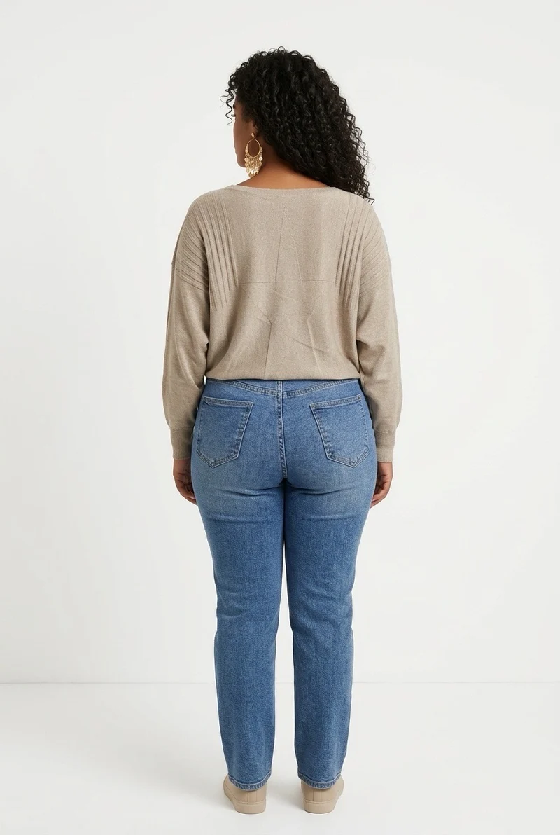Stylish Sisters Ribbed Batwing-Sleeve Sweater Top - Beige