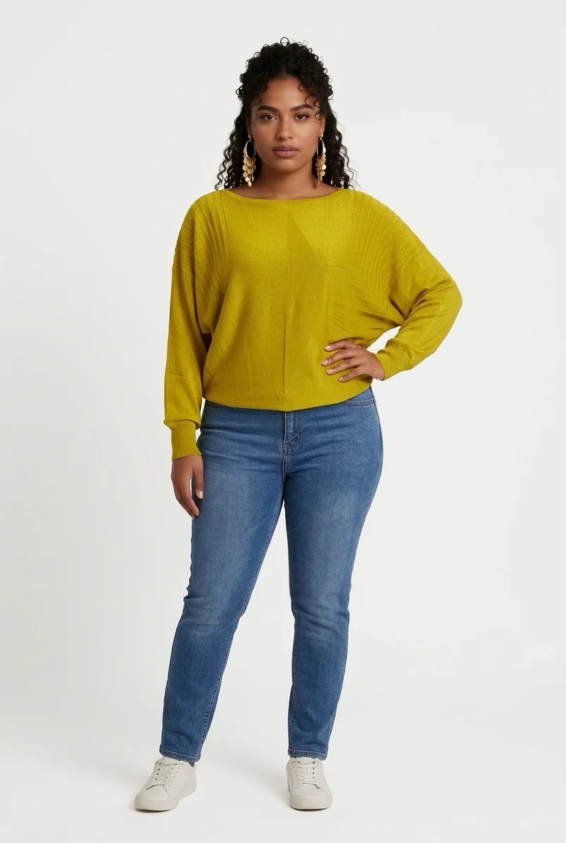 Stylish Sisters Ribbed Batwing-Sleeve Sweater Top - Mustard Yellow
