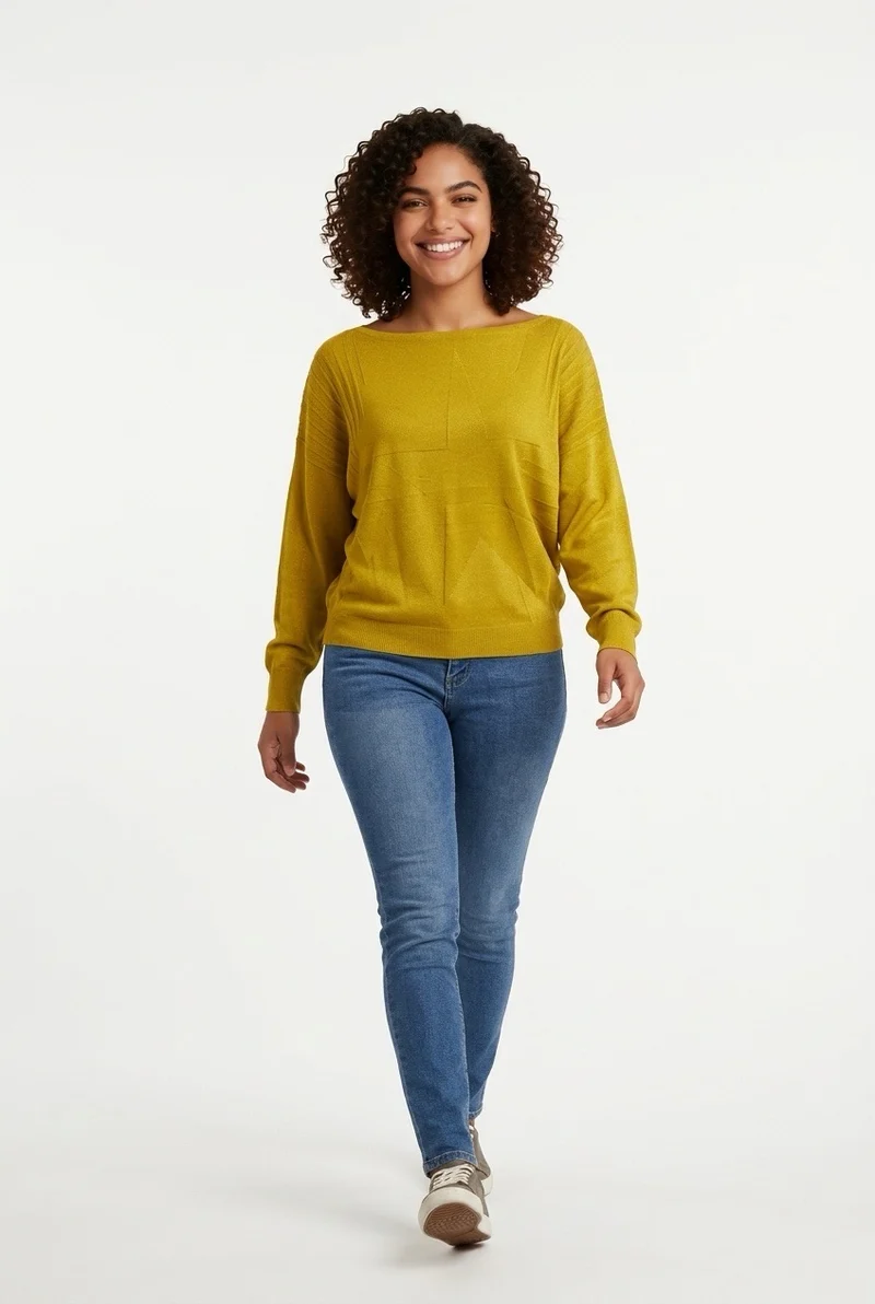 Stylish Sisters Ribbed Batwing-Sleeve Sweater Top - Mustard Yellow