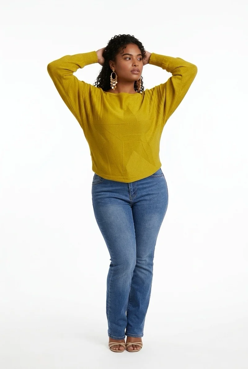 Stylish Sisters Ribbed Batwing-Sleeve Sweater Top - Mustard Yellow