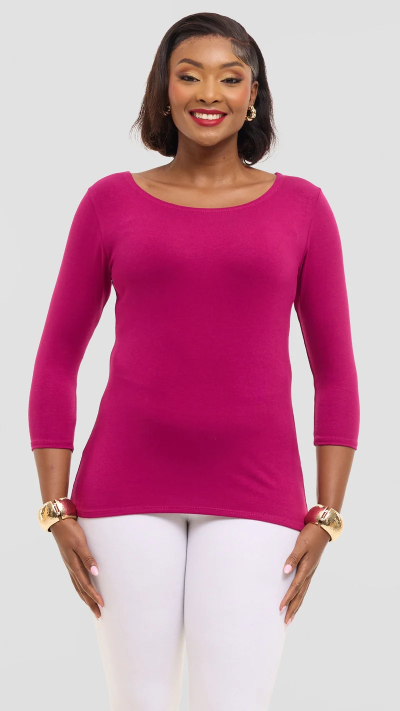 Vivo Scooped Neck Top in Jersey - Fuschia