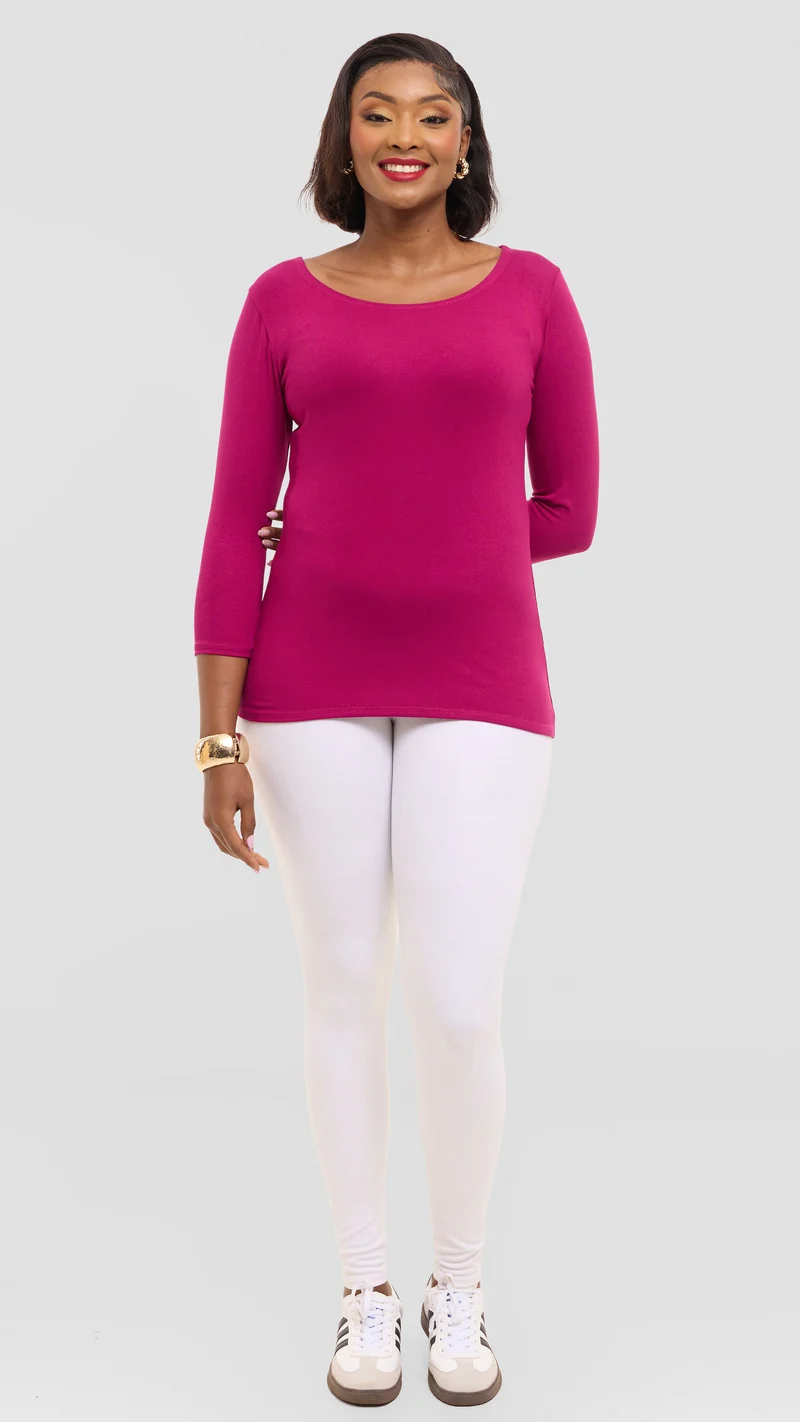 Vivo Scooped Neck Top in Jersey - Fuschia
