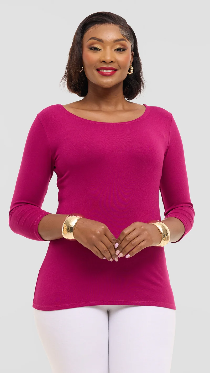 Vivo Scooped Neck Top in Jersey - Fuschia