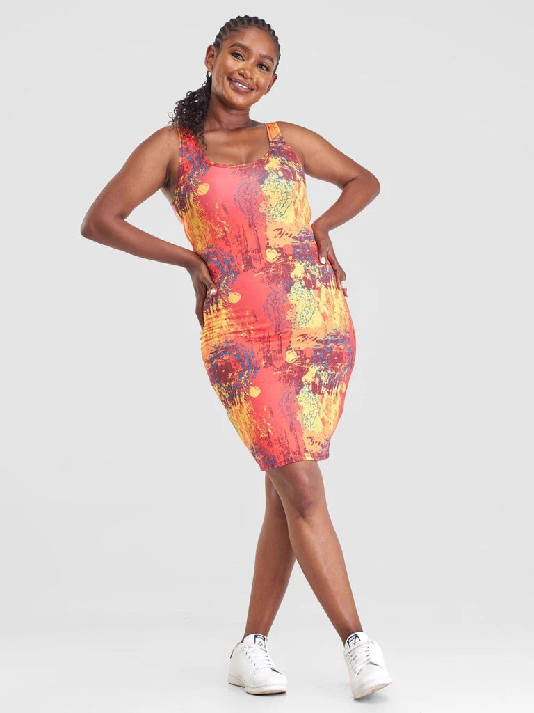 Zoya Essentials Mini Bodycon - Teal / Brown Print