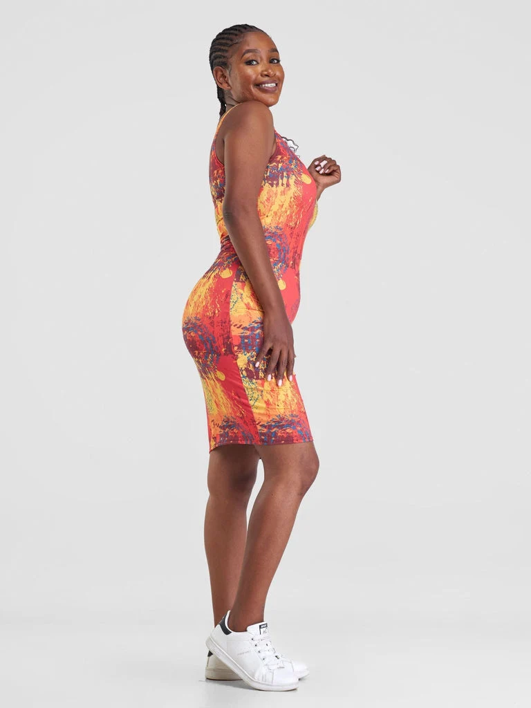 Zoya Essentials Mini Bodycon - Teal / Brown Print