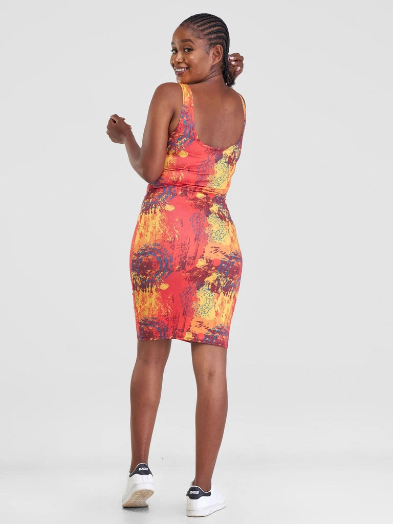 Zoya Essentials Mini Bodycon - Teal / Brown Print