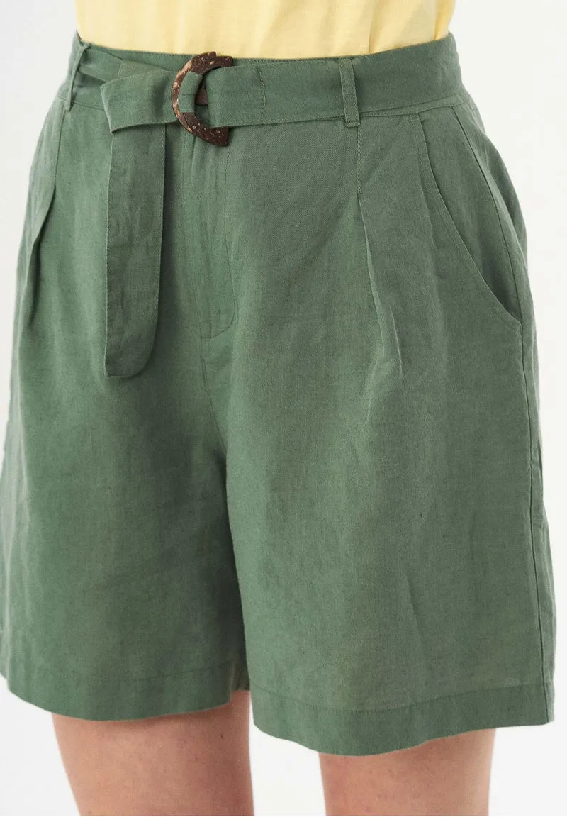 Shorts aus Leinengemisch mit Bindegürtel