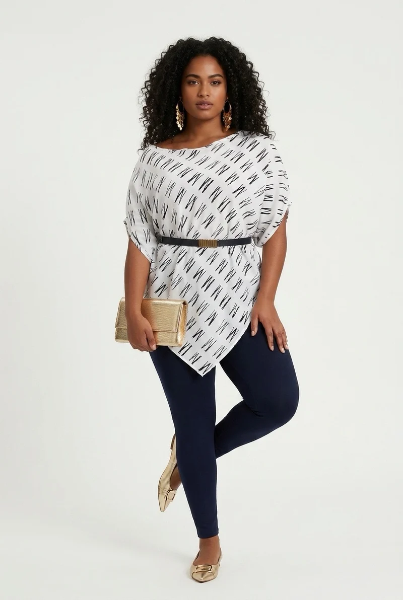 Stylish Sisters Asymmetrical Striped Batwing - White / Black