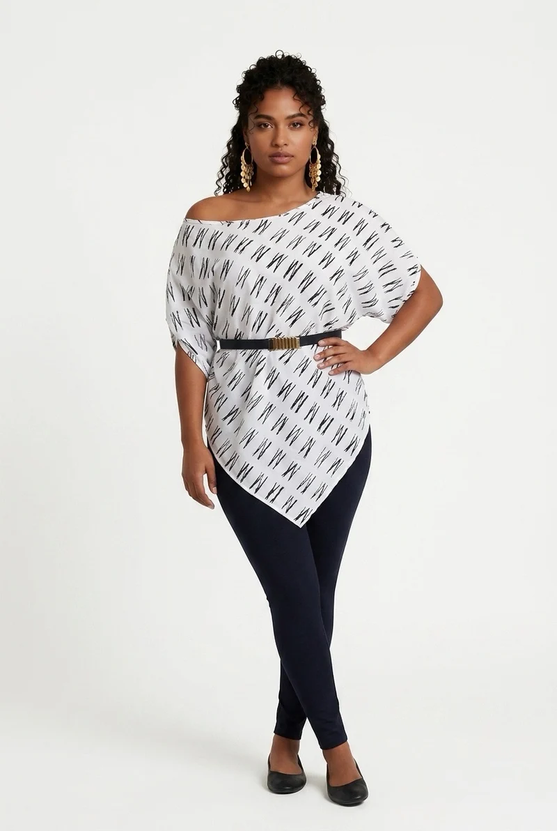 Stylish Sisters Asymmetrical Striped Batwing - White / Black