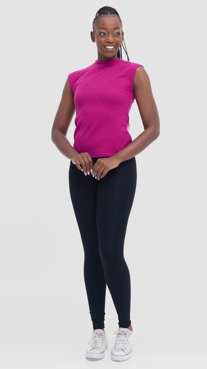 Vivo Ria Mock Neck Top - Fuschia
