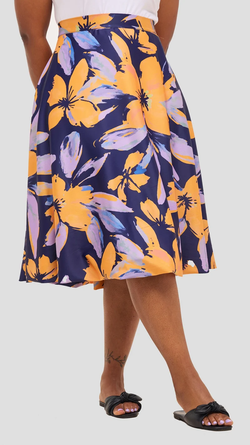 Vivo Iyana Bubble Midi Skirt - Yellow / Lilac Iya Print
