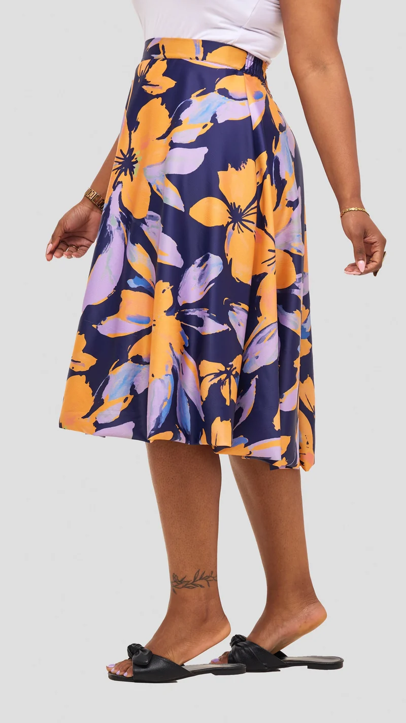 Vivo Iyana Bubble Midi Skirt - Yellow / Lilac Iya Print