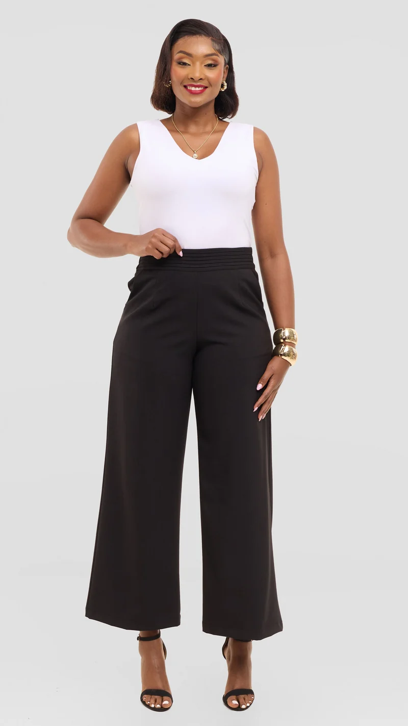 Vivo Pintuck Waist Pants in Crepe - Black